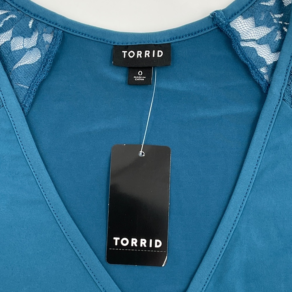Torrid NWT Studio Knit Lace Shoulder Top Long Sleeve Midnight Teal 0 / L / 12 - Picture 12 of 16